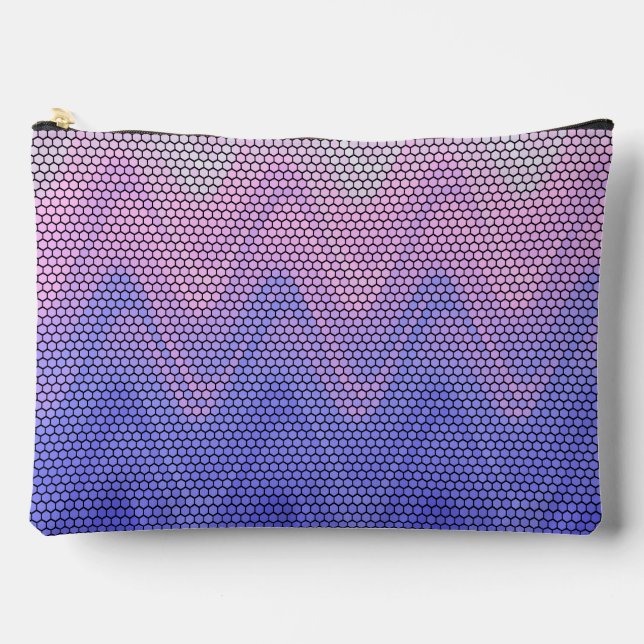 Hexagon Purple Pink Abstract Pattern Large Accessory Pouch (Front)