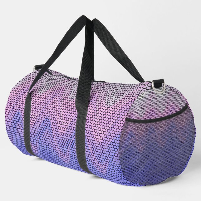 Hexagon Purple Pink Abstract Pattern Large Duffle Bag (Right Corner)