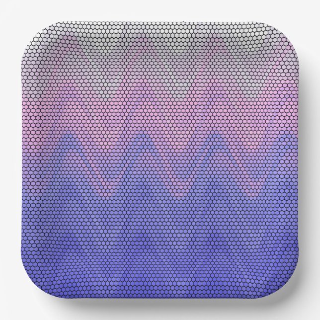 Hexagon Purple Pink Abstract Pattern Paper Plate (Front)