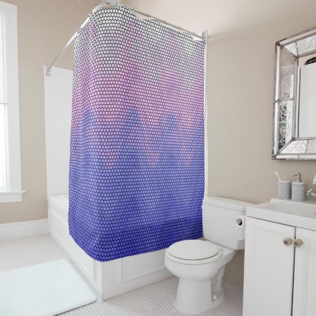 Hexagon Purple Pink Abstract Pattern Shower Curtain (In Situ)