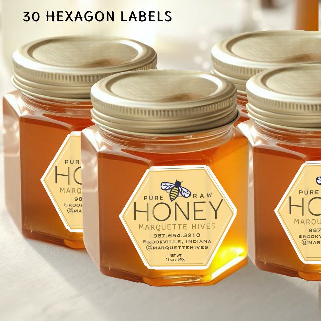 Hexagon-shaped Honey Label with Yellow Bee (Creator Uploaded)