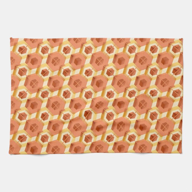 hexagon structure in warm orange tones tea towel (Horizontal)