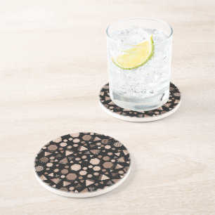 Hexagon & Triangle Pink & Brown on Black Pattern Coaster