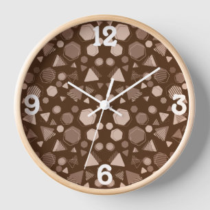 Hexagon & Triangle Pink & Brown on Brown Pattern  Clock