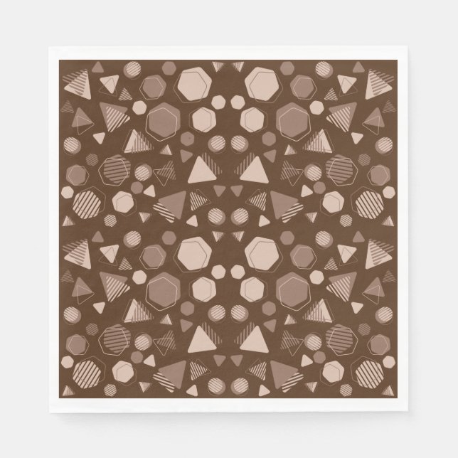 Hexagon & Triangle Pink & Brown on Brown Pattern  Napkin (Front)