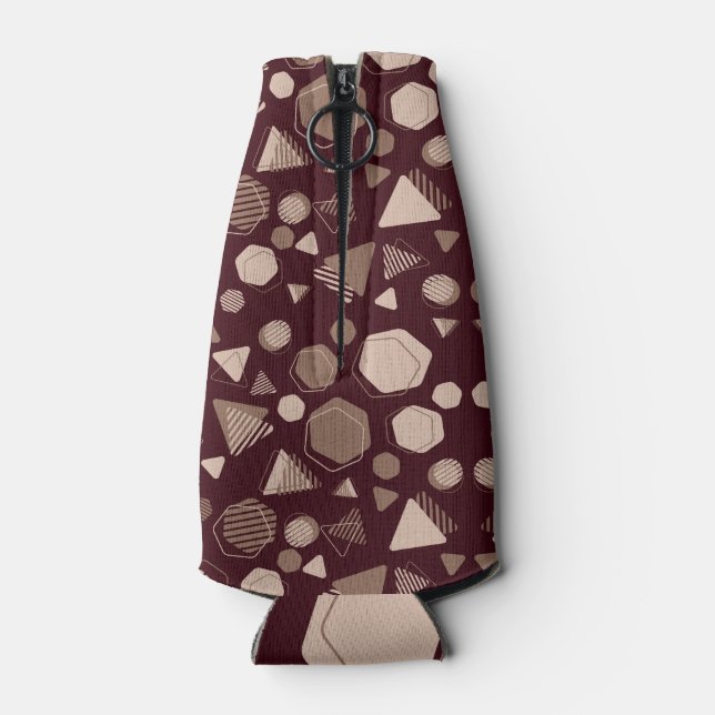 Hexagon & Triangle Pink & Brown on Maroon Pattern  Bottle Cooler (Back)