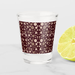 Hexagon & Triangle Pink & Brown on Maroon Pattern Shot Glass