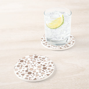 Hexagon & Triangle Pink & Brown on White Pattern Coaster