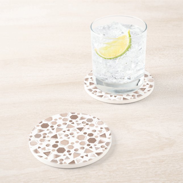 Hexagon & Triangle Pink & Brown on White Pattern  Coaster (Side)