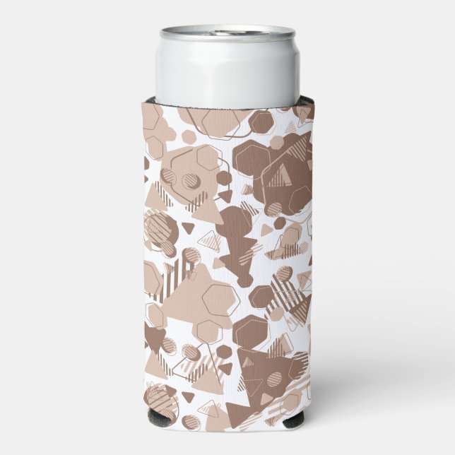 Hexagon & Triangle Pink & Brown on White Pattern  Seltzer Can Cooler (Seltzer Front)