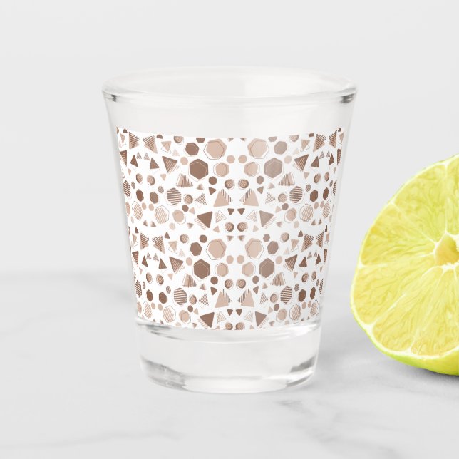 Hexagon & Triangle Pink & Brown on White Pattern  Shot Glass (Front)