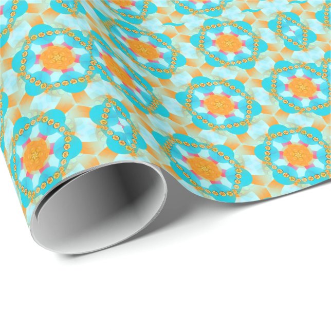 Hexagon Turquoise Pink Wrapping Paper (Roll Corner)