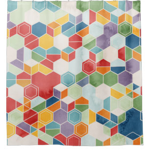 Hexagon Watercolor, Random Mosaic. Shower Curtain