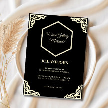 Hexagon Wedding Invitation Black and Cream 
