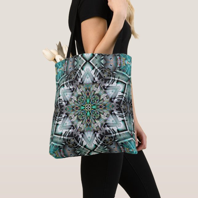 Hexagon with leftover banner and graffiti, digital tote bag (Close Up)