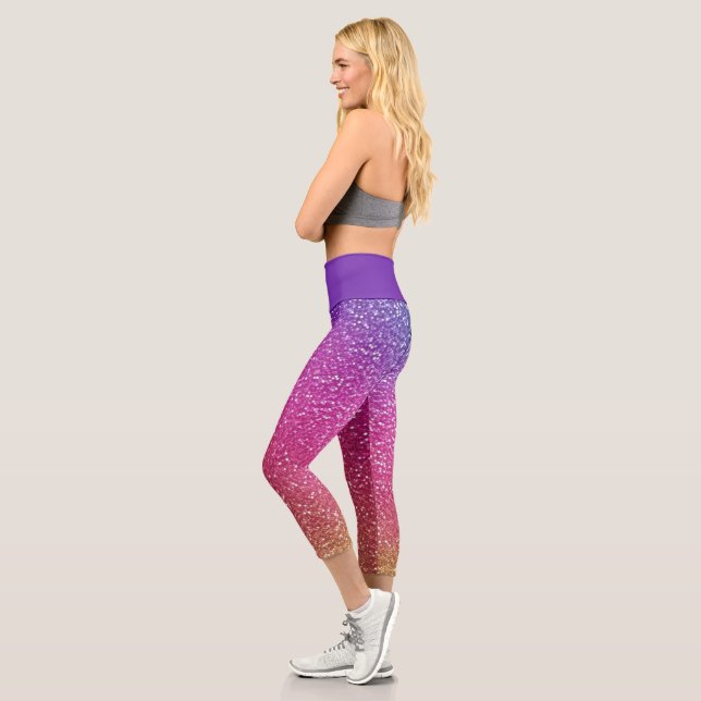Hexagonal Glitter Rainbow Gradient Capri Leggings (Left)