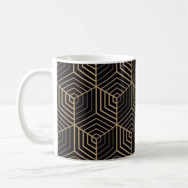 Hexagonal Harmony: Art Deco Elegance Coffee Mug (Left)
