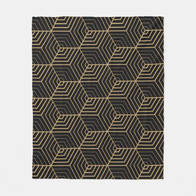 Hexagonal Harmony: Art Deco Elegance Fleece Blanket (Front)