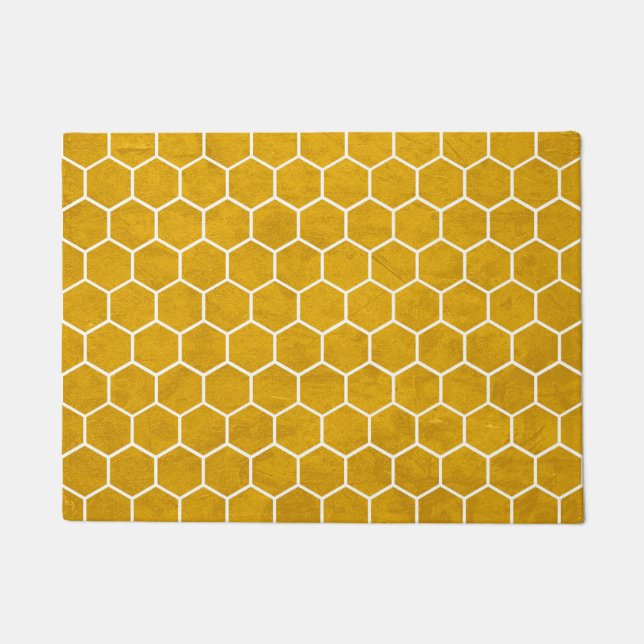 Hexagonal Hexagon Pattern Yellow Doormat (Front)