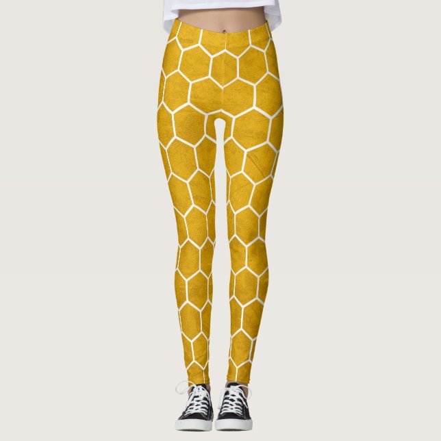 Hexagonal Hexagon Pattern Yellow Leggings (Front)