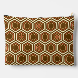 Hexagonal Kimono Print, Brown and Beige Accessory Pouch