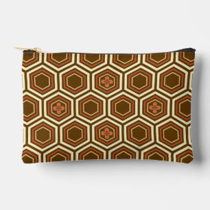 Hexagonal Kimono Print, Brown and Beige Accessory Pouch