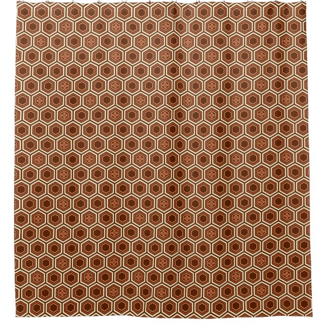 Hexagonal Kimono Print, Brown and Beige Shower Curtain (Front)