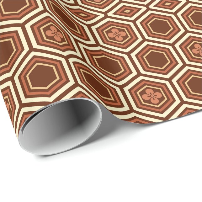 Hexagonal Kimono Print, Brown and Beige Wrapping Paper (Roll Corner)