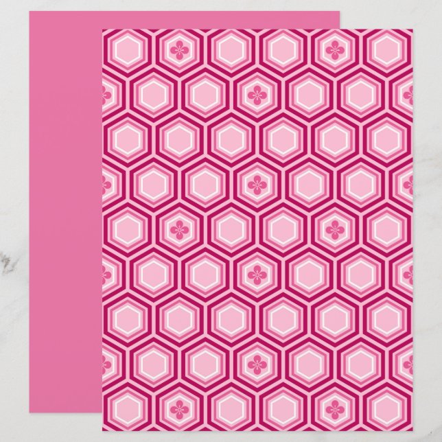 Hexagonal Kimono Print, Burgundy and Pink  (Front/Back)