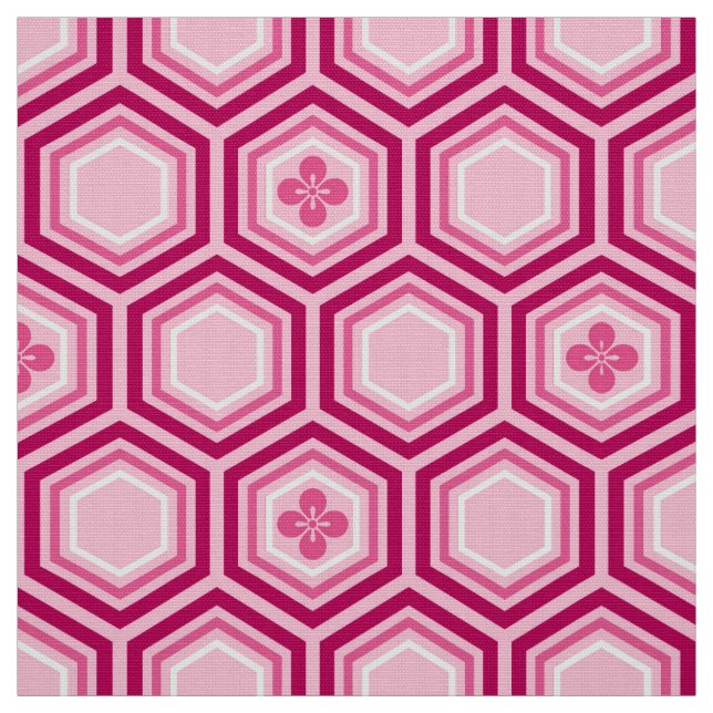 Hexagonal Kimono Print, Burgundy and Pink Fabric (Swatch)