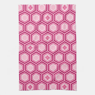 Hexagonal Kimono Print, Burgundy and Pink Tea Towel