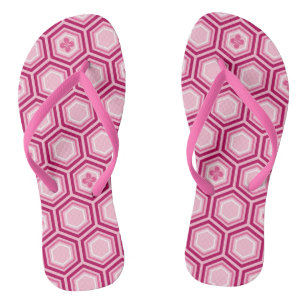 Hexagonal Kimono Print, Burgundy and Pink Thongs