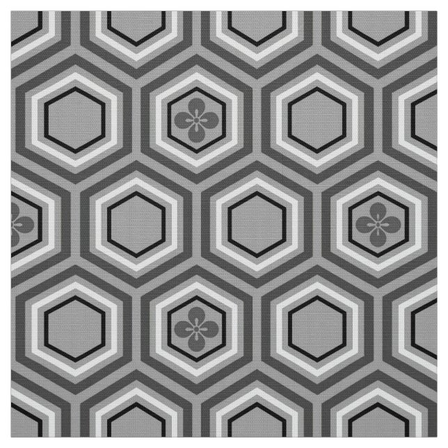 Hexagonal Kimono Print, Grey / Grey and White Fabric (Swatch)