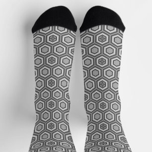 Hexagonal Kimono Print, Grey / Grey and White Socks