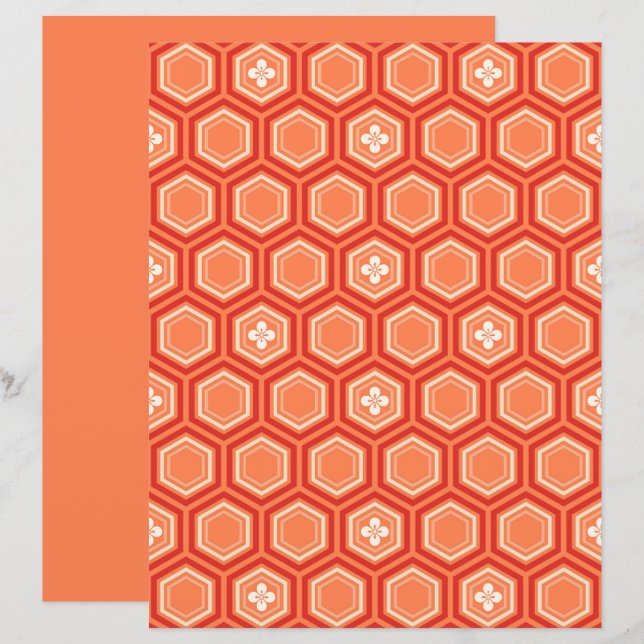Hexagonal Kimono Print, Mandarin Orange (Front/Back)