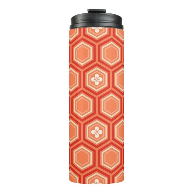 Hexagonal Kimono Print, Mandarin Orange Thermal Tumbler (Front)