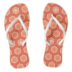 Hexagonal Kimono Print, Mandarin Orange Thongs