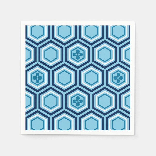 Hexagonal Kimono Print, Navy and Light Blue Napkin (Front)