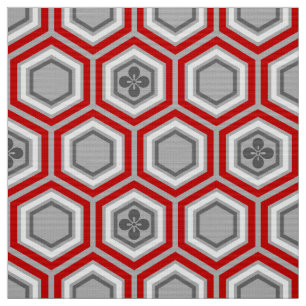 Hexagonal Kimono Print, Red and Grey / Grey Fabric