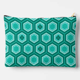 Hexagonal Kimono Print, Teal, Aqua and White Accessory Pouch