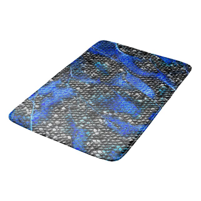 Hexagonal mosaic or blue and grey to black scales  bath mat (Angled)