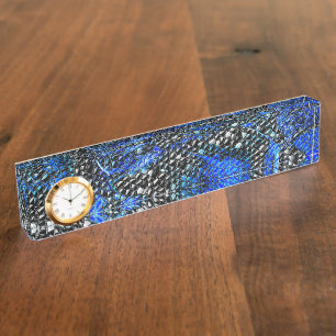 Hexagonal mosaic or fish scales blue and black nameplate