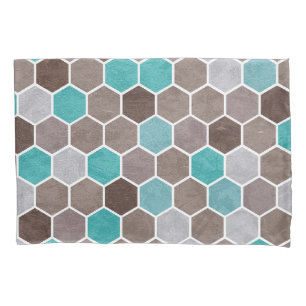 Hexagonal Textured Pattern Blue Brown Pillowcase