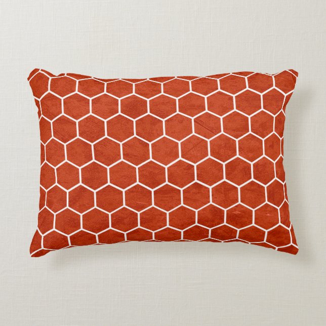 Hexagonal Textured Pattern Rustic Barn Red Decorative Cushion (Front)