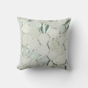 Hexagone Mint Aqua Silver Grey Metal Marble Stone Cushion
