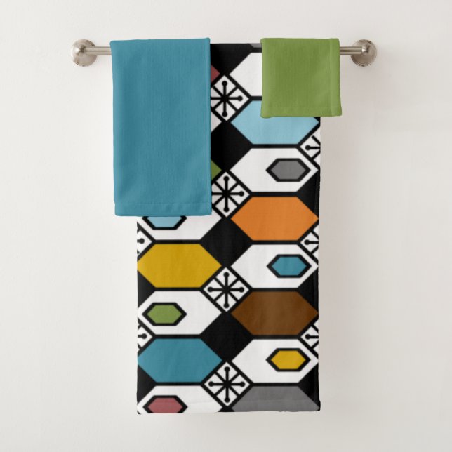 Hexagons and Starbursts Bath Towel Set (Insitu)