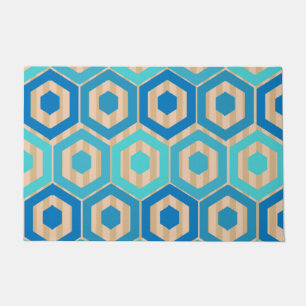 Hexagons and Stripes – Sea and Sand  Doormat