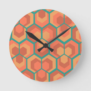 Hexagons Flowers Round Clock