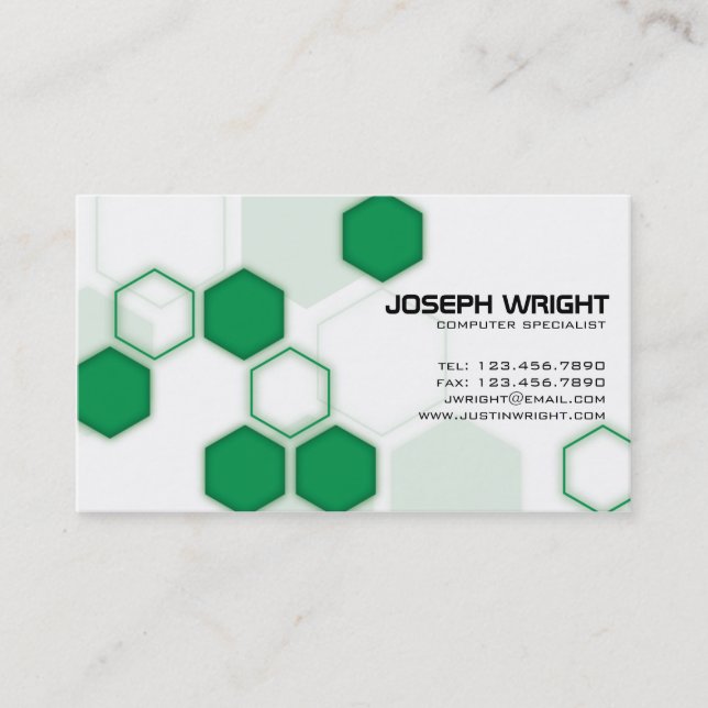 Hexagons - Green Business Card (Front)