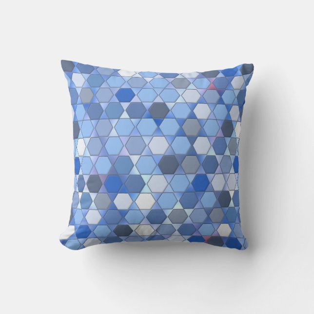 Hexagons in Shades of Blue Cushion (Front)